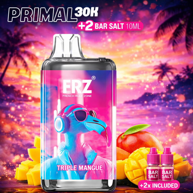 Puff Rechargeable FRZ Primal 30K Triple Mangue – 2 Bar Salt 10ml – 30000 Bouffées