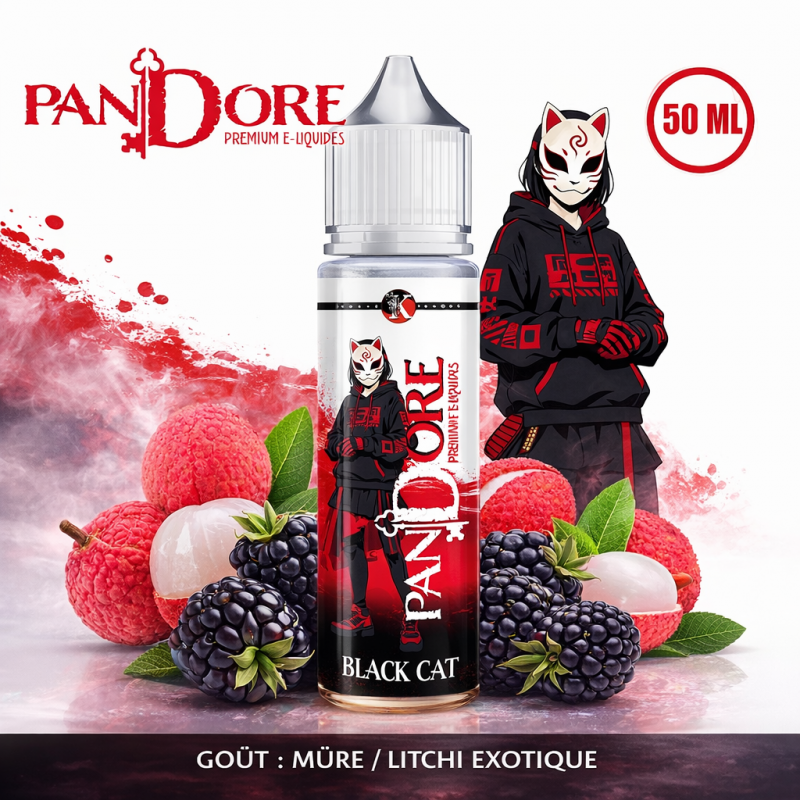 E-liquide Black Cat 50ml Pandore – Mûre Litchi Exotique | Knoks